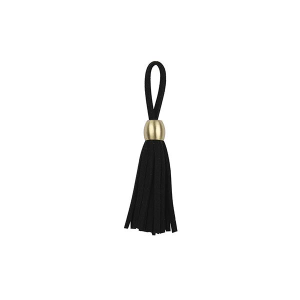 Frange pompon en cuir avec perle dorée [5,5cm] – noir,  image number 1