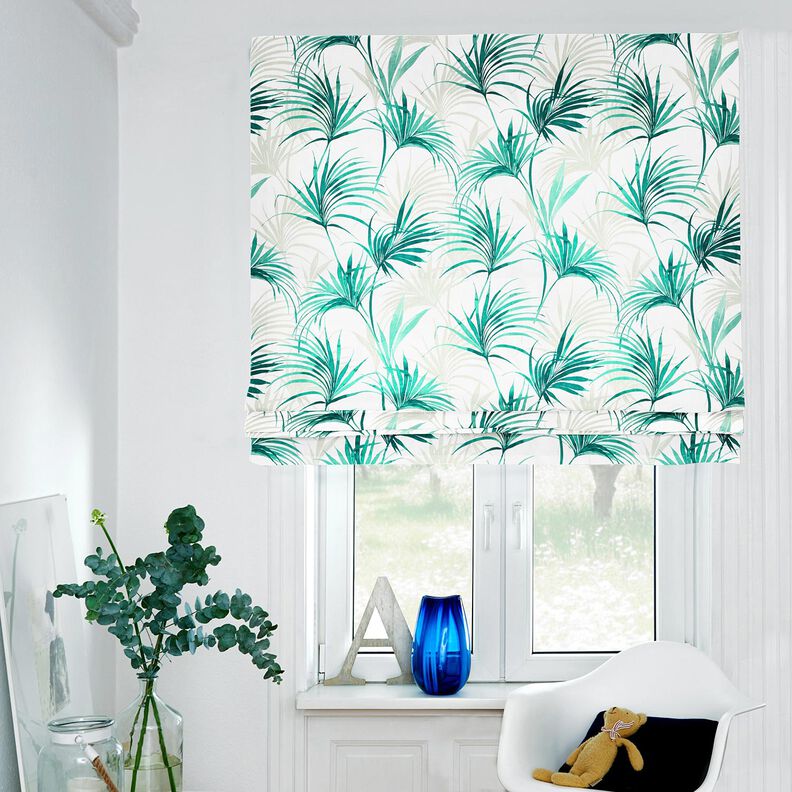 Tissu de décoration Panama Palmwedel – blanc/vert émeraude, image number 5
