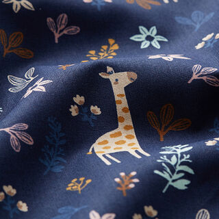 GOTS Popeline coton girafe dans la prairie – bleu marine, 