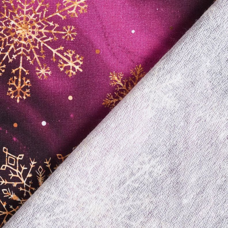 French Terry Sweat d’été Flocons de neige Voie lactée | Glitzerpüppi – aubergine/or ancien, image number 4