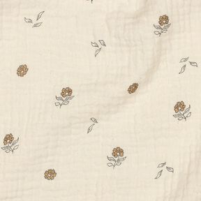 GOTS Tissu double gaze de coton fleurs romantiques  | Poppy Fabrics – beige clair/cannelle, 