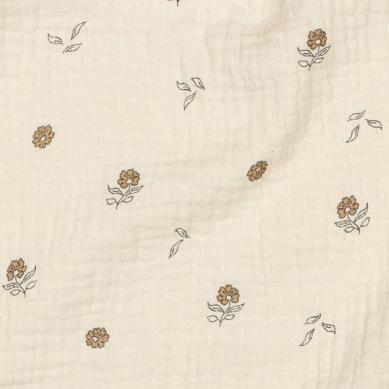 GOTS Tissu double gaze de coton fleurs romantiques  | Poppy Fabrics – beige clair/cannelle,  image number 2