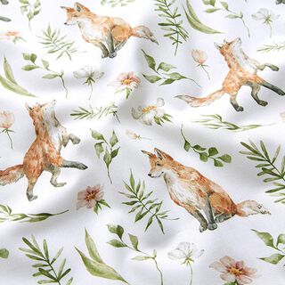Popeline coton Renard dans la prairie fleurie Impression numérique – blanc | Reste 80cm, 