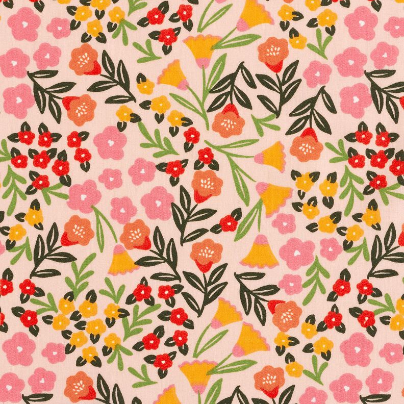 Coton enduit Prairie fleurie – beige clair/rose vif,  image number 1