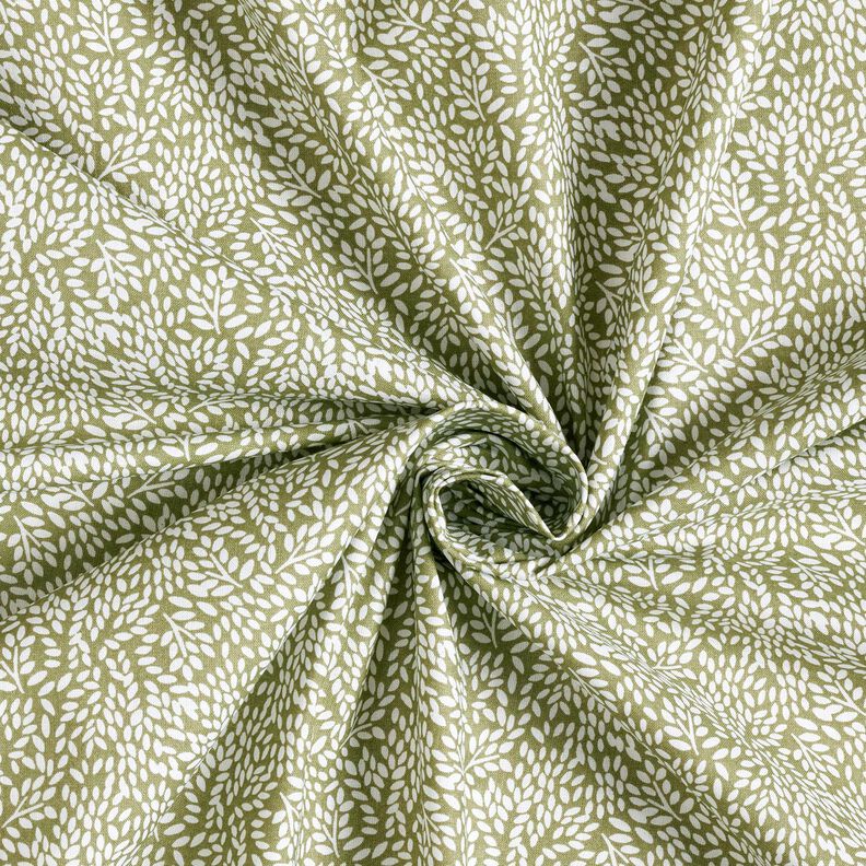 Tissu en coton Cretonne Mini feuilles – kaki clair/blanc,  image number 3