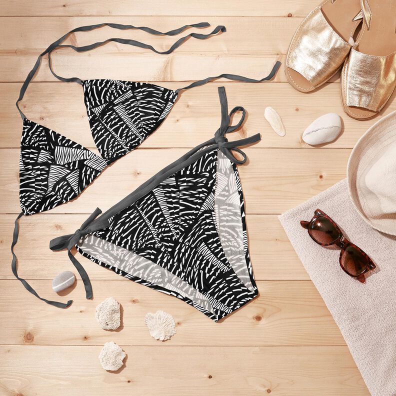 Tissu pour maillot de bain Motif graphique abstrait – noir/blanc,  image number 6