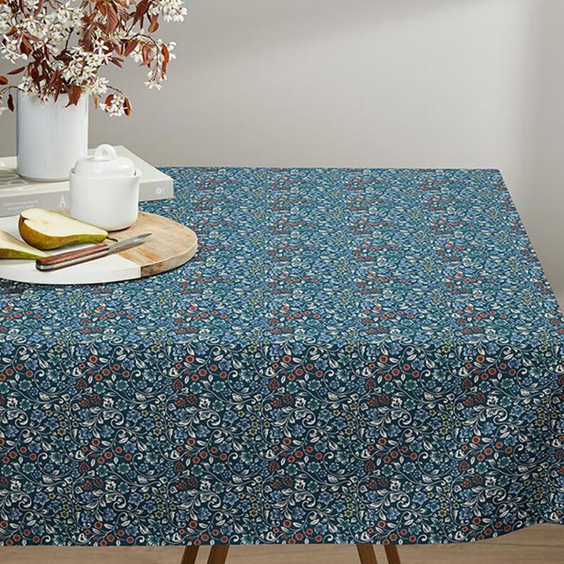 Tissu en coton Cretonne Vrilles de fleurs – pétrole/taupe clair, image number 7