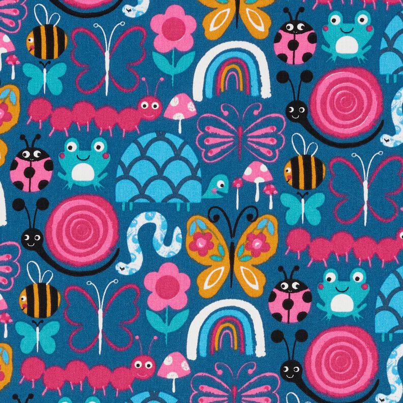 Tissu en coton Cretonne Papillons et abeilles – bleu océan/rose intense,  image number 1