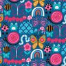 Tissu en coton Cretonne Papillons et abeilles – bleu océan/rose intense,  thumbnail number 1