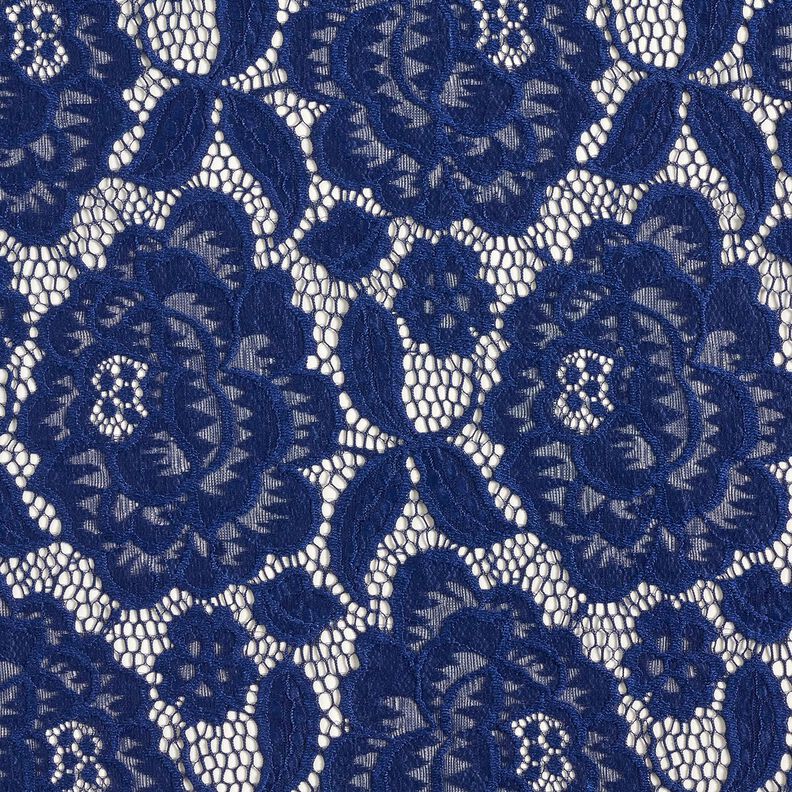 Dentelle élastique Fleurs et feuilles – bleu marine,  image number 1