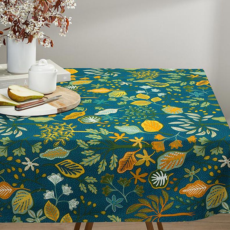 Tissu de décoration Semi-panama art de la feuille – bleu océan,  image number 8