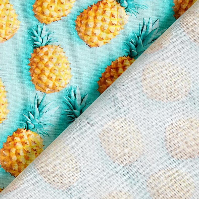 Tissu en coton Popeline ananas – bleu aqua/jaune,  image number 4