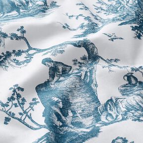 Tissu de décoration Semi-panama Joyeux danseurs 280 cm – bleu océan/blanc, 