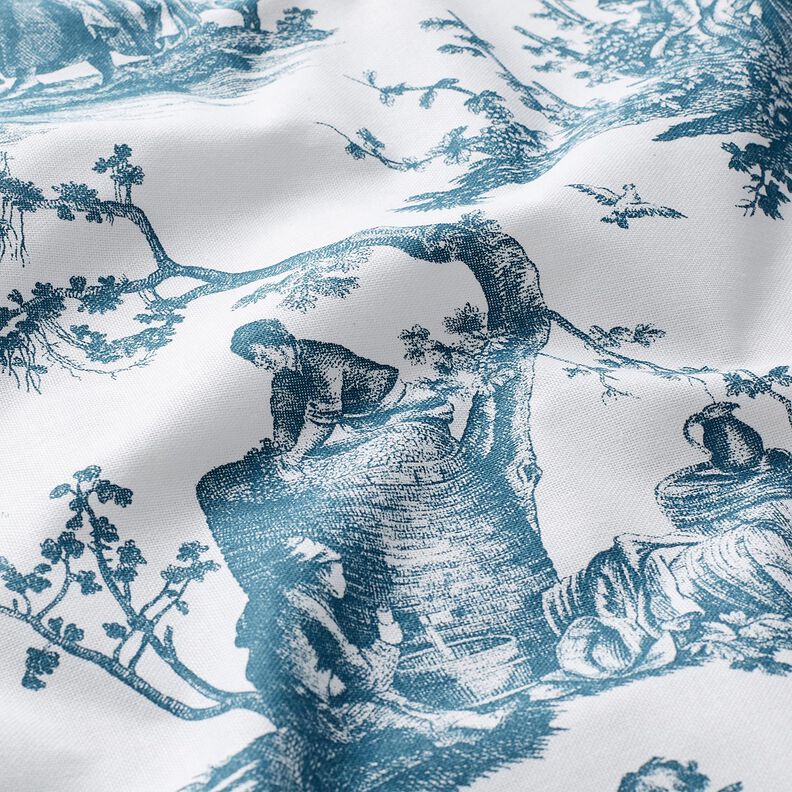 Tissu de décoration Semi-panama Joyeux danseurs 280 cm – bleu océan/blanc,  image number 2
