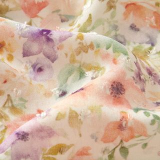 Tissu viscose Dobby Mer de fleurs aquarelle impression numérique – ivoire/lavande, 