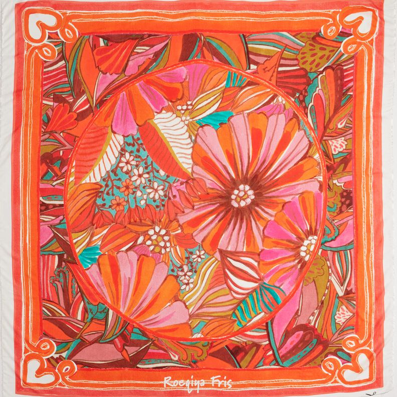 Beachwear paréo panneaux fleurs d'été – orange/jaune olive,  image number 1