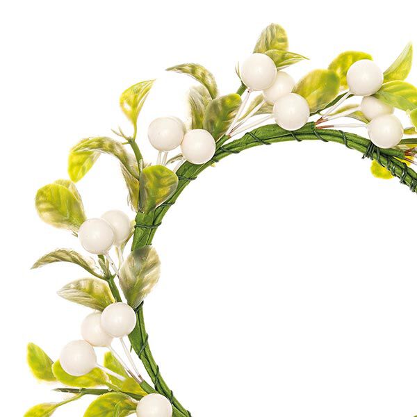 Couronne de fleurs décorative avec baies [Ø 9 cm/ 16 cm] – blanc/vert,  image number 2