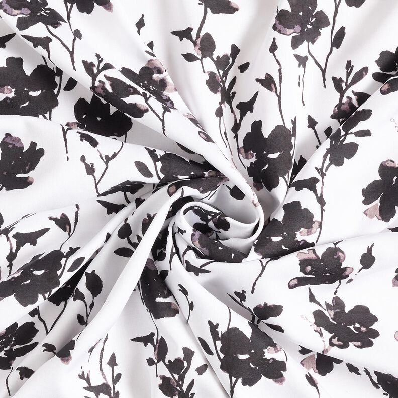 Tissu viscose imprimé floral abstrait – blanc/noir, image number 3