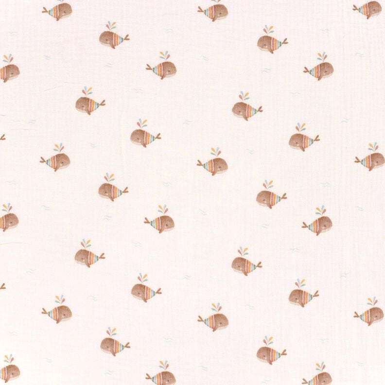 Tissu double gaze de coton baleine rayée Impression numérique – ivoire,  image number 1