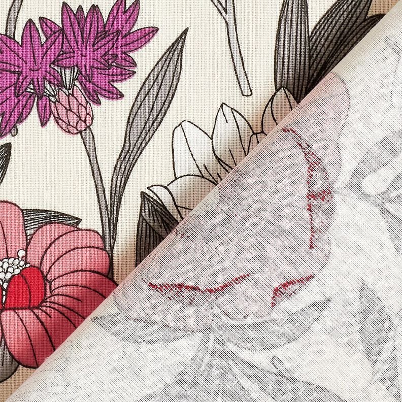 Tissu en coton Cretonne Fleurs colorées – raisin/nature,  image number 4