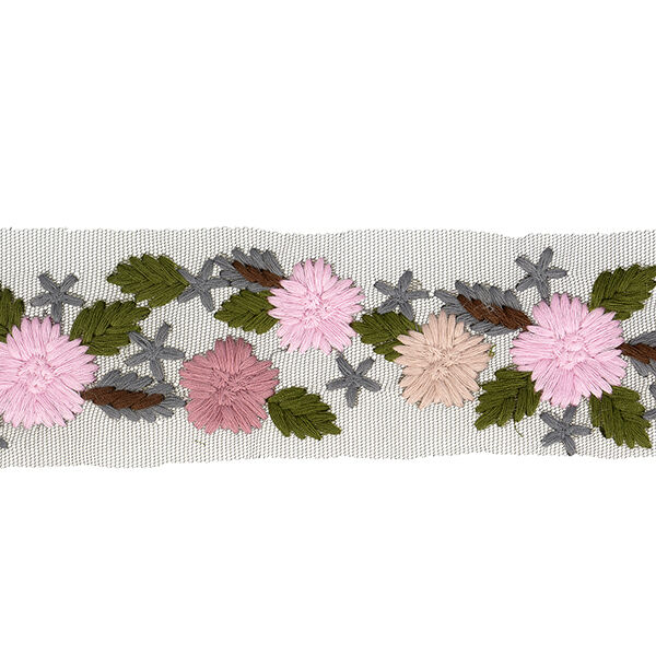 Ruban en tulle Broderie de fleurs – rose/rosé, image number 1