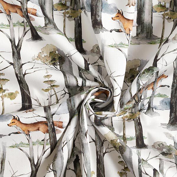 Popeline coton Renard dans la forêt Impression numérique – blanc,  image number 3