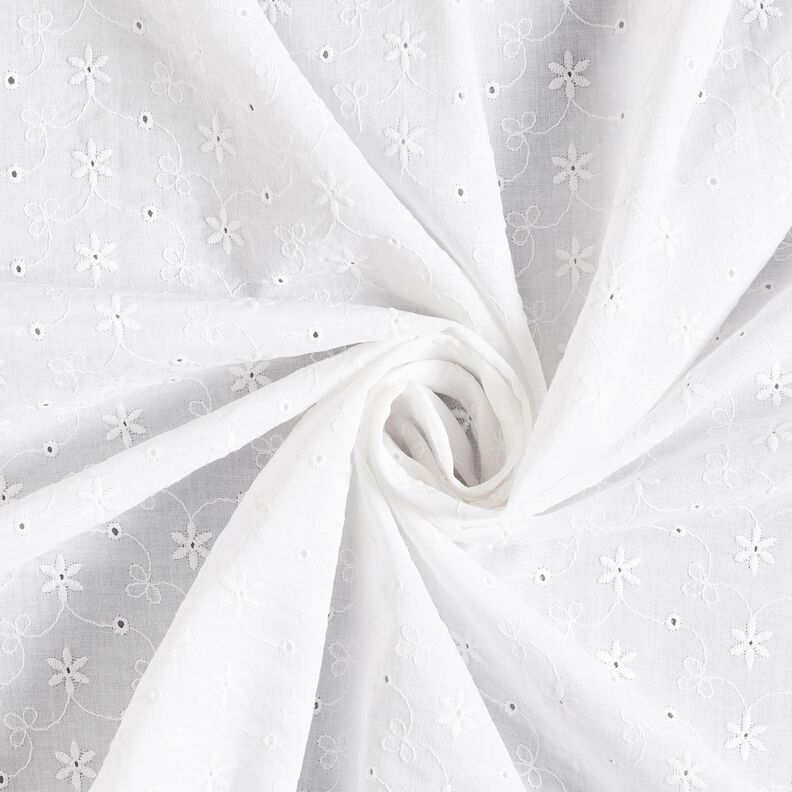 Batiste de coton Dentelle brodée Vrilles de fleurs – blanc,  image number 5