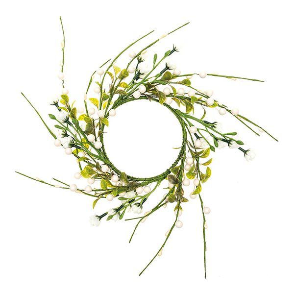 Couronne de fleurs décorative avec baies [Ø11 cm/ 39 cm] – blanc/vert,  image number 1