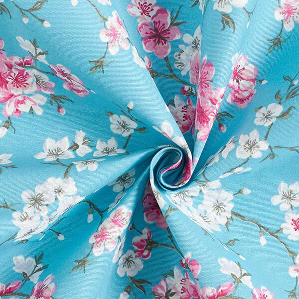 Coton enduit fleurs de cerisier – bleu aqua,  image number 3