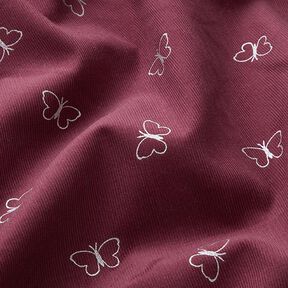Velours milleraies Papillons scintillants – rouge bordeaux, 