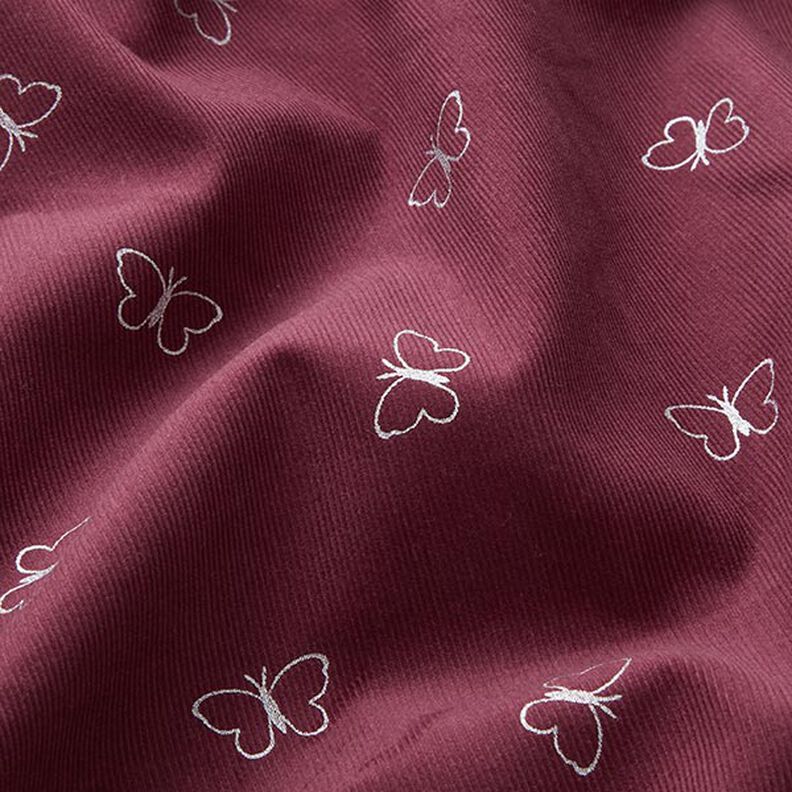 Velours milleraies Papillons scintillants – rouge bordeaux,  image number 2