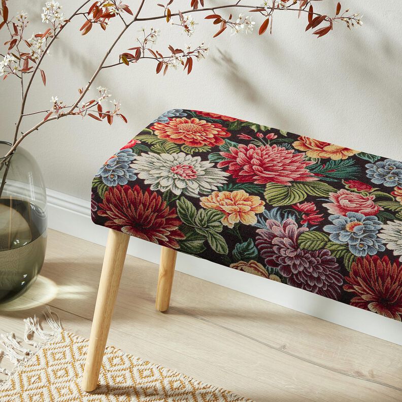 Tissu de décoration Gobelin Grandes fleurs – noir/rouge, image number 5