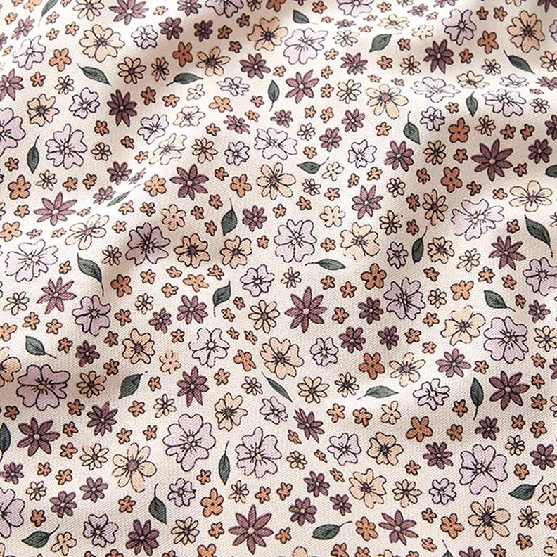Tissu de décoration Semi-panama Petites fleurs – beige clair/prune,  image number 2