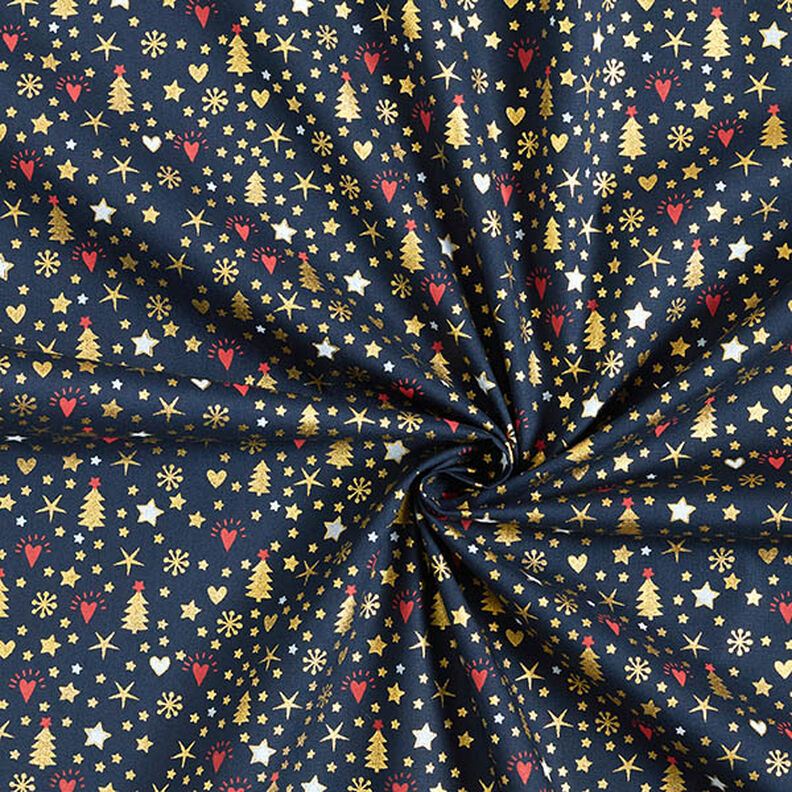 Tissu en coton Popeline Cœurs et étoiles – bleu nuit/or, image number 3