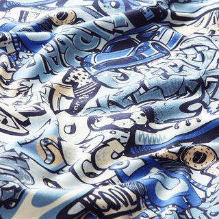 French Terry Sweat d’été Monstres en graffiti – bleu clair, 