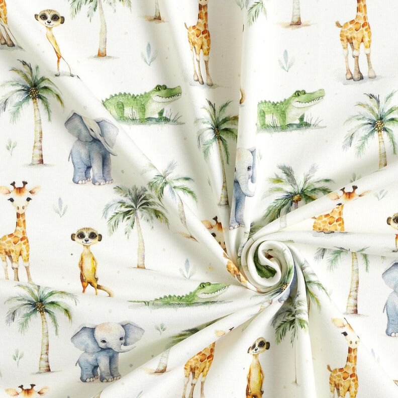 Jersey coton Bébés animaux de la jungle Impression numérique – écru, image number 3