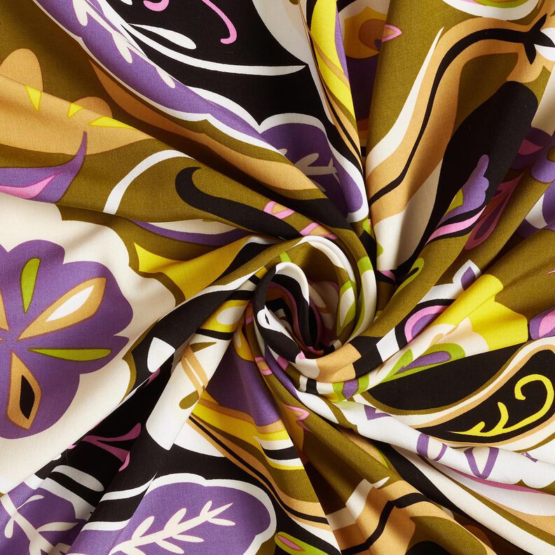 Tissu viscose Fleurs rétro – olive/lilas, image number 3