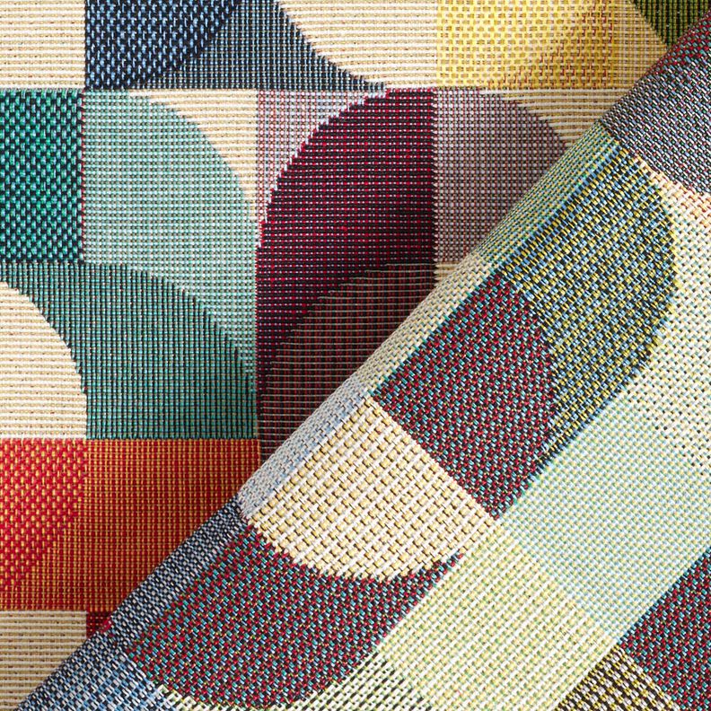 Tissu de décoration Gobelin Formes rétro – beige clair/carmin, image number 4