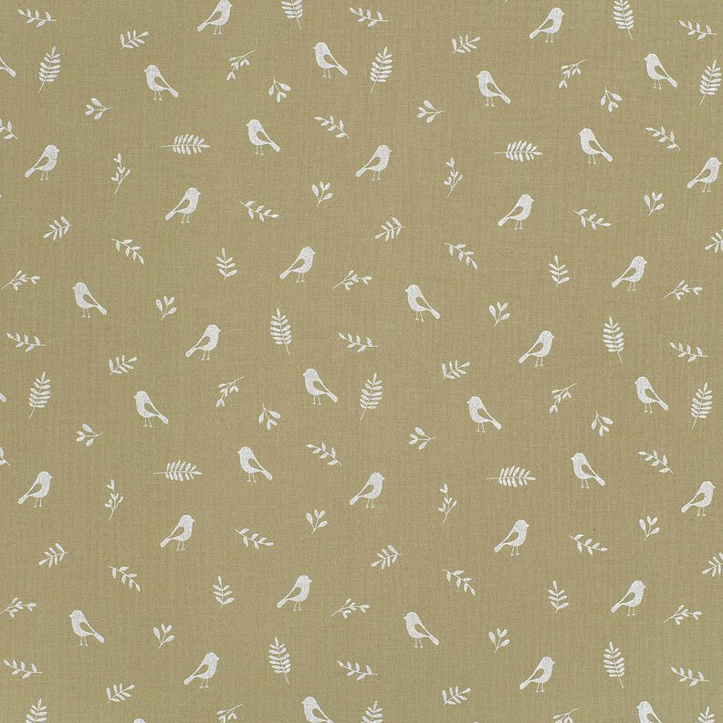 Tissu double gaze de coton Branches et petits oiseaux – kaki clair/blanc,  image number 1