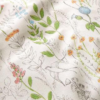 Tissu de décoration Semi-panama fleurs sauvages dessinées – blanc/rose, 