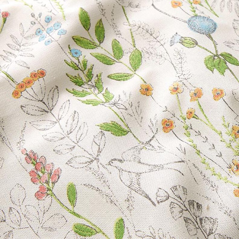 Tissu de décoration Semi-panama fleurs sauvages dessinées – blanc/rose,  image number 2