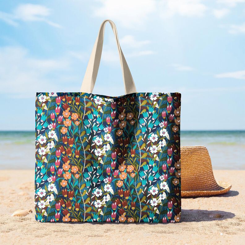 Coton enduit m&eacute;lange de fleurs &ndash; p&eacute;trole/bordeaux,  image number 5