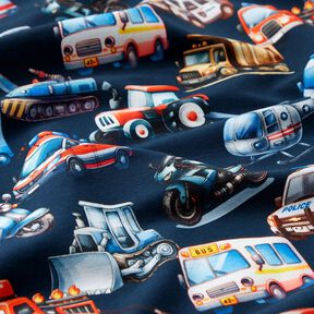 French Terry Sweat d’été Véhicules Impression numérique – bleu marine, 