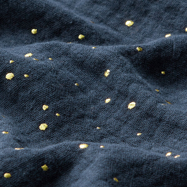 Tissu double gaze de coton taches dorées éparses – bleu marine/or,  image number 2