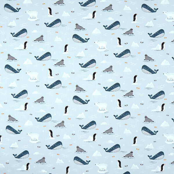 Tissu de décoration Semi-panama Animaux sur la glace – bleu bébé/blanc,  image number 1