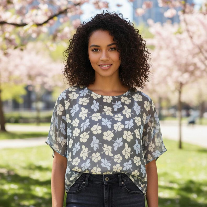 Chiffon fleurs d'hibiscus &ndash; noir/blanc,  image number 5