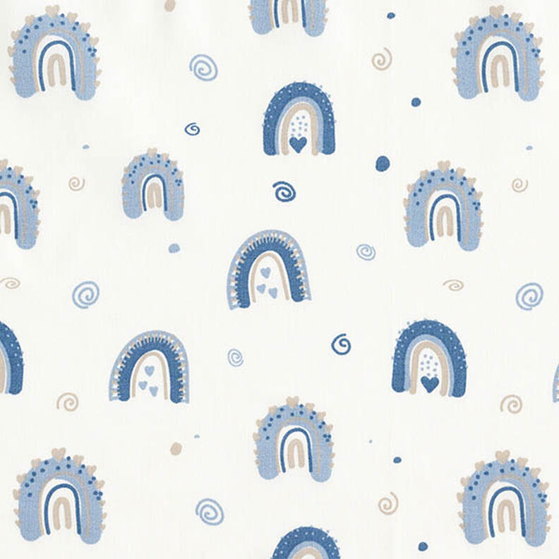 Tissu en coton Popeline Arcs-en-ciel mignons – bleu/blanc,  image number 1