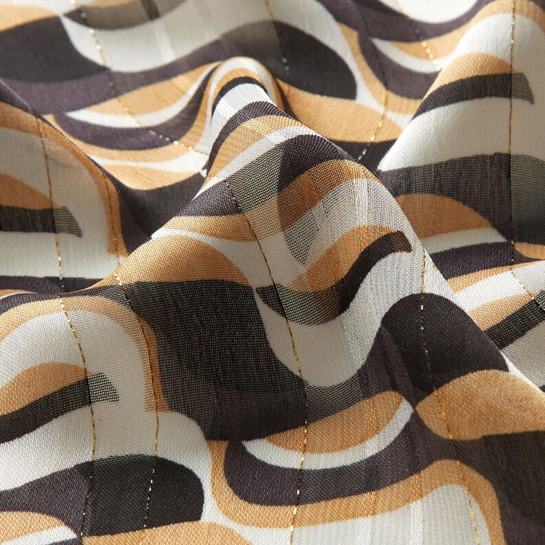 Chiffon Ondulations et rayures dévorées avec Paillettes – beige/blanc, image number 2