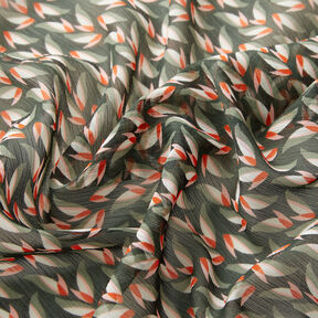 Crêpe mousseline Motif feuilles – noir/roseau, 
