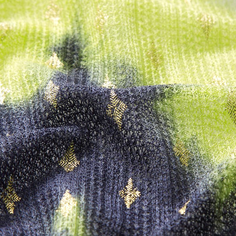 Dentelle tricotée Batik et losanges dorés – bleu marine/jaune fluo,  image number 2